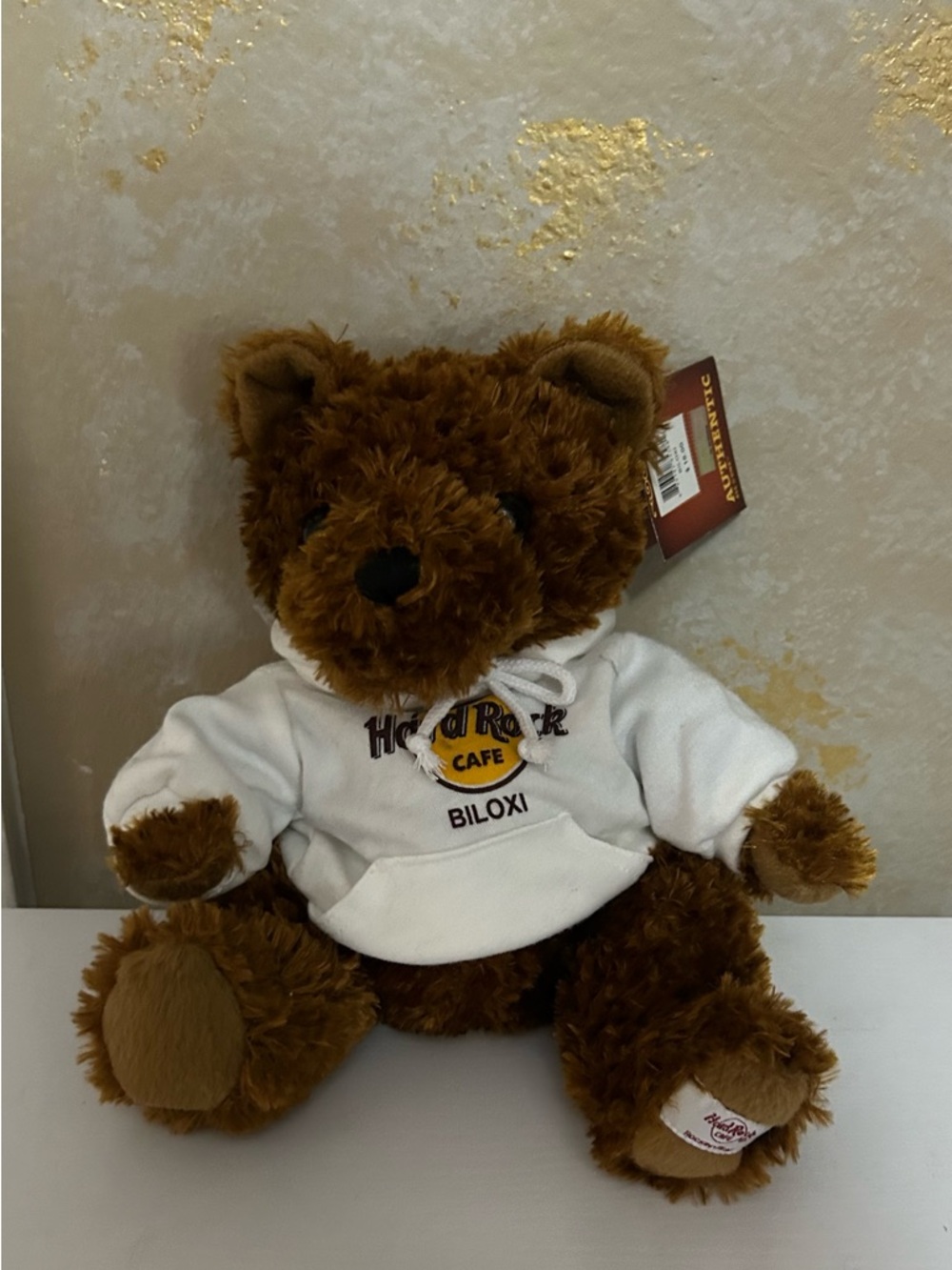 Hard Rock Cafe Authentic Biloxi Teddy Brown Bear with White Hoodie